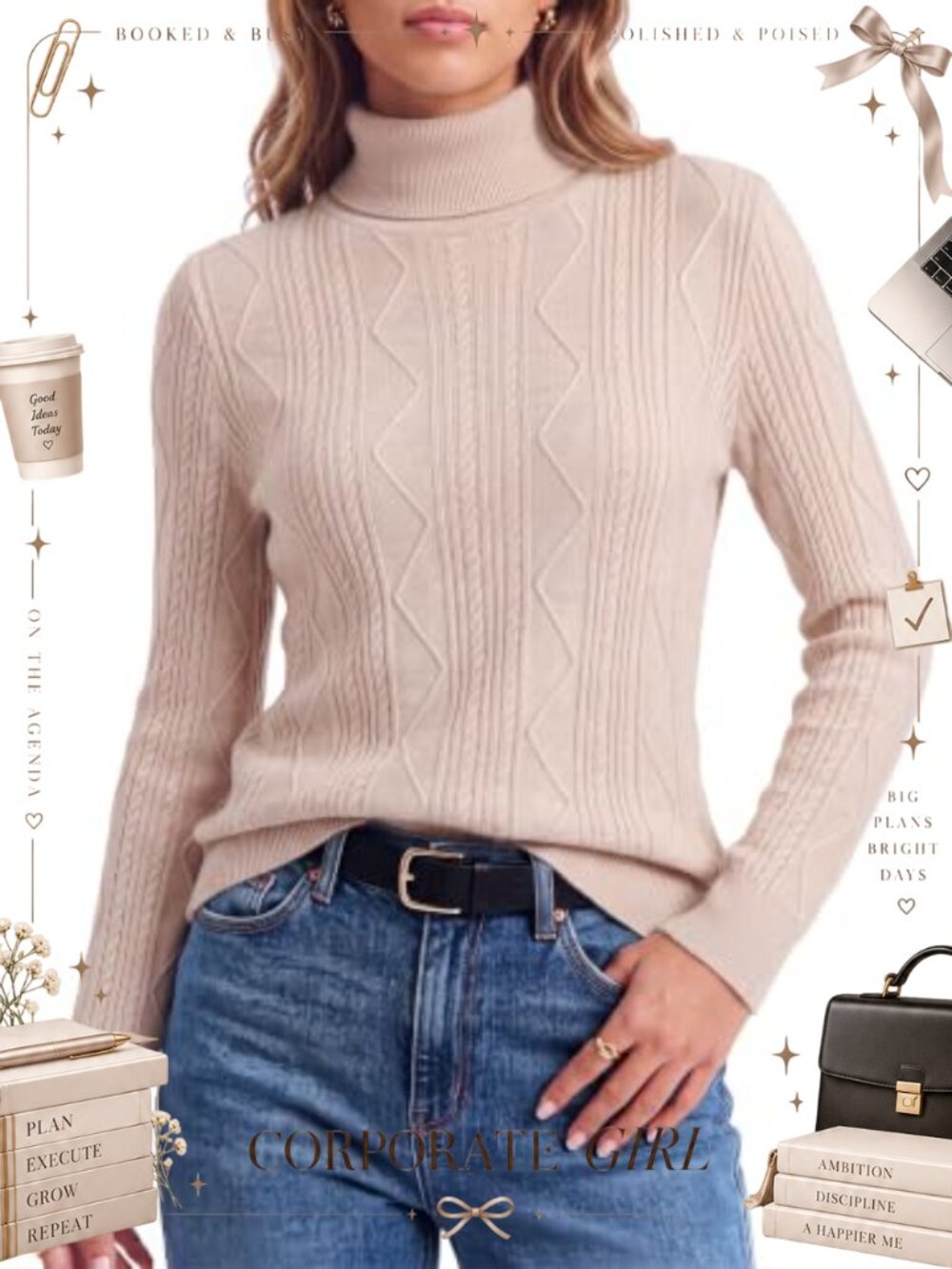 Cable Knit Turtleneck Sweater Long Sleeve Pullover Fall Winter Layer